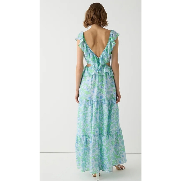 71. J.Crew Collection ruffle-trim cutout maxi dress in lime floral - Picture 2 of 12